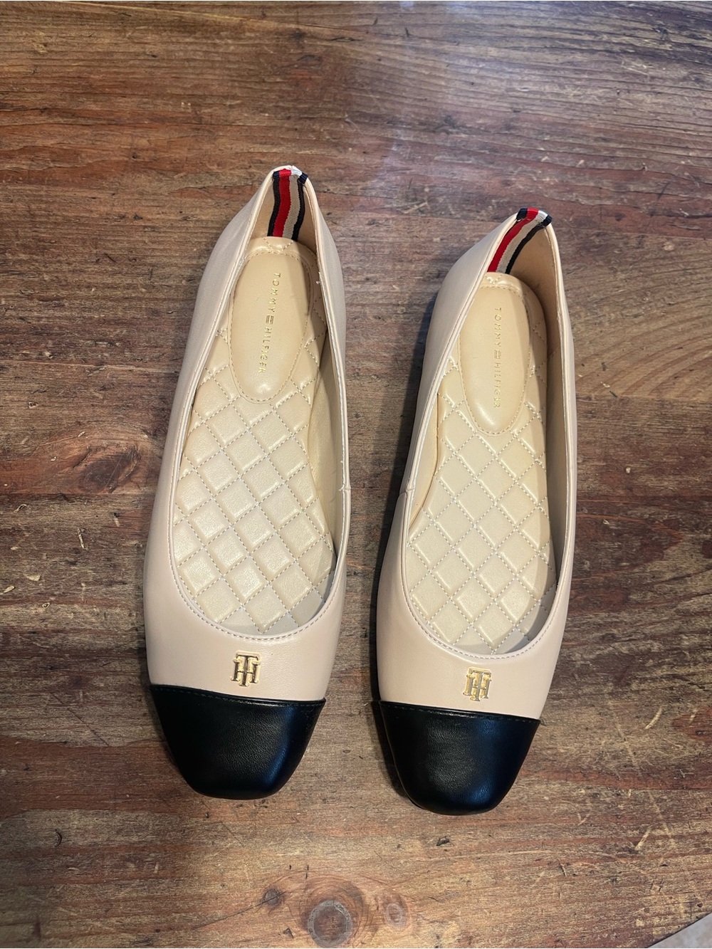 Tommy Hilfiger Nude and Black Cap-Toe Ballet Flats